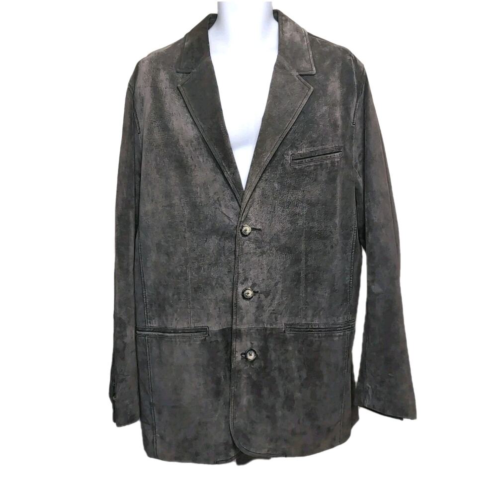 Territory Ahead Suede Leather Jacket Mens‎ Size L Tall Gray/Olive Blazer Coat